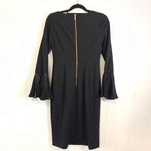 Calvin Klein Womens 12 Dress Black 3/4 Sleeve  Flare Evening Cocktail NEW - Picture 3 of 6